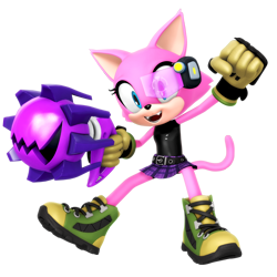Size: 2500x2500 | Tagged: safe, artist:nibroc-rock, artist:oakwoodwolf, artist:randomtalkingbrush, cat, sonic forces, 2017, 3d, absurd res, belt, boots, clenched fists, fangs, fuchsia the cat, headpiece, holding something, looking at viewer, mouth open, open smile, simple background, skirt, smile, solo, transparent background, wispon