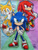 Size: 720x960 | Tagged: safe, artist:emichaca, knuckles the echidna, miles "tails" prower, sonic the hedgehog, echidna, fox, hedgehog, sonic heroes, 2014, gloves, looking at viewer, male, outline, ring, shoes, smile, team sonic, traditional media, trio