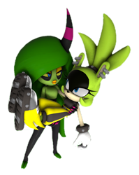 Size: 572x720 | Tagged: safe, editor:transparentjigglypt2, surge the tenrec, zeena, tenrec, zeti, 2025, 3d, bridal carry, duo, edit, female, lidded eyes, looking at each other, simple background, standing, transparent background, transparent edit