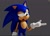 Size: 1190x850 | Tagged: safe, artist:justanemi1, sonic the hedgehog, hedgehog, 2026, 3d, grey background, lidded eyes, looking offscreen, male, mouth open, pointing, simple background, solo, sonic is not amused, standing, unamused