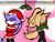 Size: 665x510 | Tagged: safe, artist:jkai24_, blaze the cat, whisper the wolf, cat, wolf, 2025, abstract background, alternate outfit, blaze x whisper, blushing, christmas, christmas hat, christmas outfit, clothes, coat, duo, eyes closed, female, flat colors, frown, hat, idw sonic the hedgehog, lesbian, mistletoe, nervous, one fang, outline, pants, shipping, standing, sweater, wagging tail, winter