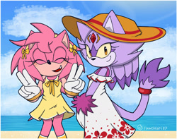 Size: 1280x1011 | Tagged: safe, artist:flameheart87, amy rose, blaze the cat, amy x blaze, shipping, swimsuit