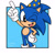 Size: 894x894 | Tagged: safe, artist:sungrangdesign, sonic the hedgehog, hedgehog, gloves, hand on hip, hat, looking at viewer, male, obtrusive watermark, open mouth, open smile, party hat, pointing, smile, smiling at viewer, solo, watermark, wink, winking at viewer