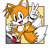 Size: 894x894 | Tagged: safe, artist:sungrangdesign, miles "tails" prower, fox, clenched fist, gloves, looking at viewer, male, obtrusive watermark, open mouth, open smile, shoes, smile, smiling at viewer, solo, treads, v sign, watermark
