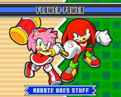 Size: 1200x960 | Tagged: safe, artist:robertbegg_art, amy rose, knuckles the echidna, 2026, clenched fists, duo, fan team, frown, holding something, looking at viewer, mouth open, open smile, piko piko hammer, smile, sonic advance 3