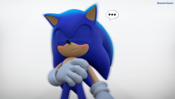 Size: 2560x1440 | Tagged: safe, artist:_nav_o, sonic the hedgehog, ..., 2025, 3d, blushing, embarrassed, eyes closed, frown, gradient background, solo, sonic 4: episode 2, standing