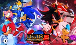 Size: 2048x1209 | Tagged: safe, artist:2kartz, amy rose, knuckles the echidna, miles "tails" prower, robotnik, rouge the bat, shadow the hedgehog, sonic the hedgehog, bat, chao, echidna, fox, hedgehog, human, sonic adventure 2, 2026, chaos emerald, cyclone, dark chao, eggmobile, eyewear on head, female, group, hero chao, male, mecha, sunglasses, thumbs up, vehicle