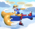 Size: 2084x1768 | Tagged: safe, artist:daaberlicious, miles "tails" prower, oc, oc:kyla meters, fox, 2024, absurd res, aircraft, arm fluff, bandana, biplane, bottomless, clothes, clouds, daytime, dialogue, english text, eyebrow clipping through hair, eyewear on head, female, gender swap, gloves, goggles, goggles on head, hand out, looking at viewer, mid-air, outdoors, plane, shirt, shoes, sitting, socks, solo, speech bubble, stockings, talking, talking to viewer, text, vehicle, wind, wink