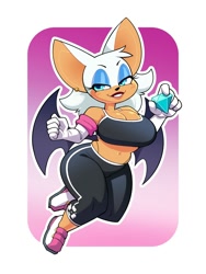 Size: 1500x2000 | Tagged: suggestive, artist:byuni, rouge the bat, bat, female, gradient background, holding something, outline, solo, white outline