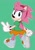 Size: 887x1280 | Tagged: safe, artist:four-pundo, amy rose, hedgehog, amy's schoolgirl outfit, classic amy, classic sonic (universe), clothes, female, gloves, green background, headband, looking at viewer, looking back, looking back at viewer, outline, shoes, simple background, skirt, smile, smiling at viewer, solo, treads, walking, white outline