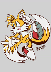 Size: 828x1171 | Tagged: safe, artist:prinkl, miles "tails" prower, fox, gloves, male, open mouth, open smile, shoes, smile