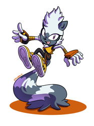 Size: 800x1067 | Tagged: safe, artist:rikdraws, tangle the lemur, 2018, arms out, looking at viewer, mouth open, open smile, shadow (lighting), signature, simple background, smile, solo, tail stand, treads, white background