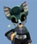 Size: 1075x1282 | Tagged: safe, artist:mintywhisker, cassia the pronghorn, 2026, black sclera, blue background, hand on hip, head tilt, heart, looking offscreen, pronghorn, robot, simple background, smile, solo, standing