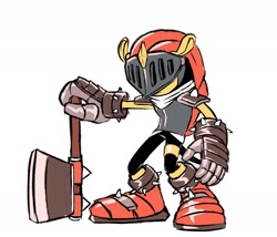 Size: 1954x1672 | Tagged: safe, artist:sikyurame, mighty the armadillo, armadillo, sonic and the black knight, 2020, axe, knight armor, male, simple background, solo, standing, weapon, white background