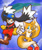 Size: 500x600 | Tagged: safe, artist:shanghairuby, miles "tails" prower, cloud, crossover, daytime, duo, klonoa, lens flare, male, mouth open, open smile, sky background, smile, sun, treads