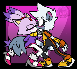 Size: 1000x900 | Tagged: safe, artist:ifra, artist:ifrastrawberii.bsky.social, blaze the cat, tangle the lemur, blazebetes, blushing, blushing ears, cute, duo, duo female, heart, holding them, idw sonic the hedgehog, kiss, kiss on lips, lesbian, shipping, simple background, surprise kiss, surprised, tangabetes, tanglaze
