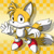 Size: 800x800 | Tagged: safe, artist:g-bomber, miles "tails" prower, fox, 2026, checkered background, classic sonic (universe), classic tails, gloves, male, shoes, smile, solo