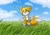 Size: 1146x804 | Tagged: safe, artist:nocturnalmoth, miles "tails" prower, fox, 2006, abstract background, clouds, cute, daytime, dragonfly, field, flapping wings, flying, grass, grass field, literal animal, looking at something, male, mid-air, outdoors, smile, solo, standing, summer, tailabetes