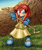 Size: 800x950 | Tagged: safe, artist:bellseashell, mari-an, echidna, 2014, daytime, female, grass, holding something, looking at viewer, low res, pose, redesign, smile, smiling at viewer, solo, watermark, weapon