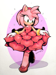Size: 1200x1600 | Tagged: safe, artist:snowsupply, amy rose, hedgehog, 2019, alternate outfit, clothes, dress, female, smile, solo, solo female, sparkles, standing