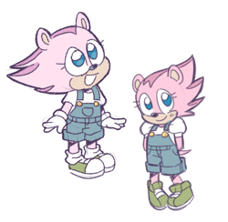 Size: 522x509 | Tagged: safe, artist:jadeyarts, beth the shrew, 2023, bethabetes, child, clothes, cute, duality, eyelashes, female, flat colors, looking at viewer, looking offscreen, overalls, shoes, shrew, simple background, smile, solo, solo female, sonic boom (tv), standing, white background