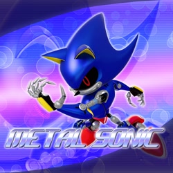 Size: 2048x2048 | Tagged: safe, artist:tailbiscuits, metal sonic, 2026, 3d, black sclera, character name, echo background, english text, looking offscreen, mid-air, outline, robot, solo, text