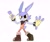 Size: 2048x1701 | Tagged: safe, artist:justanimaniac, rabbit, 2026, bandana, barely sonic related, boots, crossover, fingerless gloves, flat colors, gloves, jax (the amazing digital circus), key, looking at viewer, mobianified, overalls, simple background, smile, solo, spiked bracelet, the amazing digital circus, white background, yellow sclera