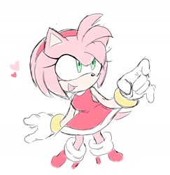 Size: 1726x1777 | Tagged: safe, artist:frogfroggs, amy rose, hedgehog, 2026, female, flat colors, heart, looking offscreen, mouth open, open smile, smile, solo, standing