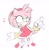 Size: 1726x1777 | Tagged: safe, artist:frogfroggs, amy rose, hedgehog, 2026, amy's halterneck dress, clothes, dress, female, flat colors, heart, looking offscreen, mouth open, open smile, smile, solo, standing