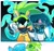 Size: 1636x1526 | Tagged: safe, artist:koab1112, kit the fennec, surge the tenrec, fox, tenrec, 2026, cute, duo, electricity, female, fennec, glowing eyes, hydrokinesis, kitabetes, looking at viewer, looking offscreen, male, mouth open, open smile, outline, shadowed face, smile, standing, surgabetes, tentacle, thumbs down, water