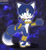 Size: 859x930 | Tagged: safe, artist:foxbeast, fox, abstract background, female, krystal (star fox), lidded eyes, mobianified, patreon, smile, solo, star (sky), text