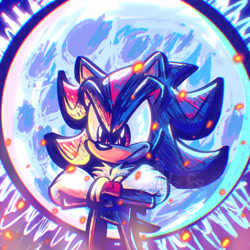 Size: 2048x2048 | Tagged: safe, artist:itsyagurl-tt, shadow the hedgehog, hedgehog, 2026, arms folded, chest fluff, frown, looking offscreen, male, moon, nighttime, outdoors, redraw, shadow the hedgehog (video game), solo
