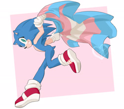 Size: 2048x1803 | Tagged: safe, artist:sonic-anomaly, sonic the hedgehog, 2021, eyelashes, flag, holding something, looking at viewer, pride, pride flag, smile, solo, trans pride, treads