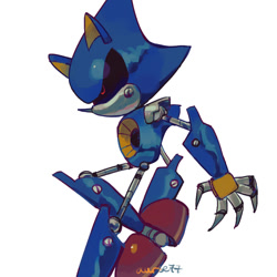 Size: 1000x1000 | Tagged: safe, artist:aurse77, metal sonic, 2026, black sclera, looking offscreen, robot, signature, simple background, solo, white background
