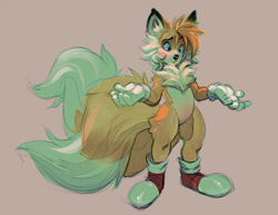 Size: 1300x1002 | Tagged: safe, artist:kibamonster, miles "tails" prower, fox, 2017, beige background, blushing, cheek fluff, chest fluff, confused, cute, ear fluff, frown, fur markings, leg fluff, male, shrugging, simple background, solo, standing, tail fluff, tailabetes, thigh fluff