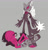 Size: 1955x2048 | Tagged: safe, artist:linnytheseagull, gadget the wolf, infinite the jackal, 2025, blushing, duo, floppy ears, gay, grey background, looking at each other, phantom ruby, rookinite, shipping, simple background