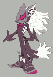 Size: 1426x2048 | Tagged: safe, artist:linnytheseagull, infinite the jackal, 2025, arms out, flat colors, grey background, looking at viewer, phantom ruby, signature, simple background, solo, standing