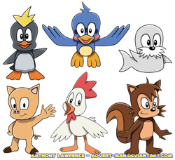 Size: 899x820 | Tagged: safe, artist:advert-man, flicky, picky, ricky, rocky, 2012, ambiguous gender, cucky, group, pecky, simple background, white background