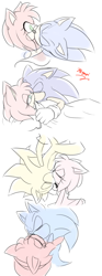 Size: 900x2430 | Tagged: safe, artist:myly14, amy rose, sonic the hedgehog, super sonic, 2014, amy x sonic, duo, eyes closed, kiss, kiss on lips, lidded eyes, shipping, signature, spiderman kiss, straight, super form, upside down, white background