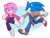Size: 1280x970 | Tagged: safe, artist:myly14, amy rose, sonic the hedgehog, hedgehog, 2020, amy x sonic, clothes, coat, duo, female, fully clothed, gloves, holding hands, jacket, looking at each other, male, mouth open, pants, running, shipping, shirt, shoes, signature, smile, straight, tie, trench coat