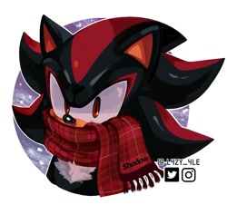 Size: 1047x945 | Tagged: safe, artist:l4zy_4le, shadow the hedgehog, hedgehog, 2023, looking offscreen, male, outline, scarf, snow, solo, winter, winter outfit