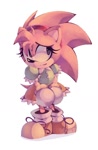 Size: 660x1012 | Tagged: safe, artist:l4zy_4le, amy rose, hedgehog, 2022, amy's schoolgirl outfit, amybetes, classic amy, classic sonic (universe), clothes, cute, eyelashes, female, hands together, shoelaces, simple background, skirt, smile, solo, standing, white background