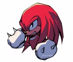 Size: 1337x1126 | Tagged: safe, artist:l4zy_4le, knuckles the echidna, echidna, 2022, clenched fists, clenched teeth, frown, looking offscreen, male, sharp teeth, simple background, solo, white background