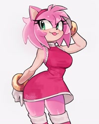 Size: 2000x2500 | Tagged: safe, artist:achtzenn, amy rose, hedgehog, busty, female, pose, posing, solo, solo female, white background