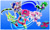 Size: 1000x596 | Tagged: safe, artist:captricosakara, oc, oc:crystal the cat, oc:emerald the iguana, oc:jade the cat, oc:ruby the racoon, oc:sapphire the butterfly, cat, lizard, raccoon, 2005, border, butterfly, fan team, female, females only, group, iguana, looking at viewer, ninja star, outline, treads, v sign, wink