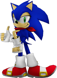 Size: 744x1009 | Tagged: safe, artist:knight_of_the_storm, artist:pukopop, sonic the hedgehog, hedgehog, 2022, 3d, bandana, eyelashes, fingerless gloves, hand on hip, leg warmers, lidded eyes, low poly, male, nike mouth, simple background, solo, standing, thumbs up, transparent background