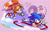 Size: 1280x826 | Tagged: safe, artist:artisyone, miles "tails" prower, sonic the hedgehog, fox, hedgehog, 2021, brown eyes, classic sonic, classic sonic (universe), classic tails, duo, dust clouds, flying, looking at viewer, male, mid-air, mouth open, open smile, running, signature, smile, smiling at viewer, spinning tails, v sign, wink, winking at viewer