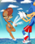 Size: 4800x6000 | Tagged: safe, artist:cadenreigns, sally acorn, sonic the hedgehog, chipmunk, hedgehog, 2026, archie sonic the hedgehog, bikini, cloud, daytime, duo, eyes closed, female, happy, male, ocean, open mouth, open smile, sally x sonic, shipping, smile, splash, straight, sunlight, swimming trunks, swimsuit, water, wet
