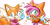 Size: 1200x600 | Tagged: safe, artist:alisa006, amy rose, miles "tails" prower, fox, hedgehog, 2022, amybetes, cosplay, cute, duo, duo male and female, female, flower, hammer, hoodie, jacket, looking at viewer, male, matching, mouth open, open smile, plant, rose, simple background, smile, standing, tailabetes, v sign, white background, zip