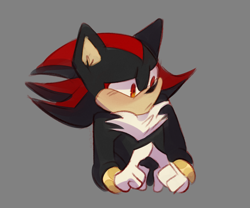 Size: 4134x3445 | Tagged: safe, artist:lanzo000, shadow the hedgehog, hedgehog, 2022, blushing, fingers together, frown, grey background, looking offscreen, male, shy, simple background, solo